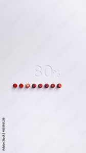 Loading bar 0-100 % vertical animation of nectarines on white background. Nectarine progress bar for data upload, status info, transfer progress, installing application, loading percentage.
