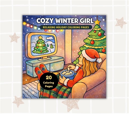 Cozy Coloring Books- Bold & Easy Coloring Pages -cozy Coloring Pdf- Cozy Winter Girl Coloring- Coloring Printables - Etsy