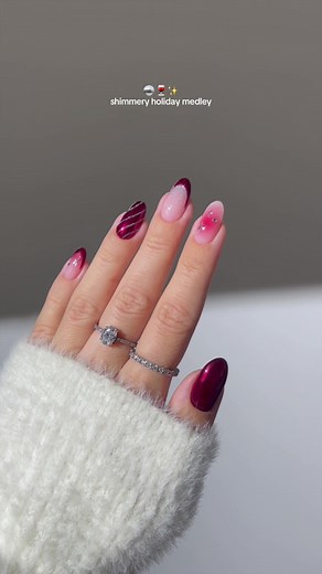 Shimmery Holiday Nail Ideas with Ruby Red and Dazzling Silver