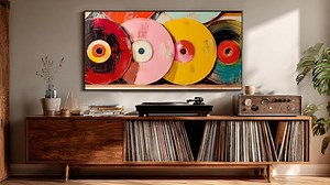 Retro Record Art Print, Media Wall Decor, Vinyl Record Canvas Art, Vintage Wall Art, Trendy Living Room Decor, Fun Abstract Art - Etsy