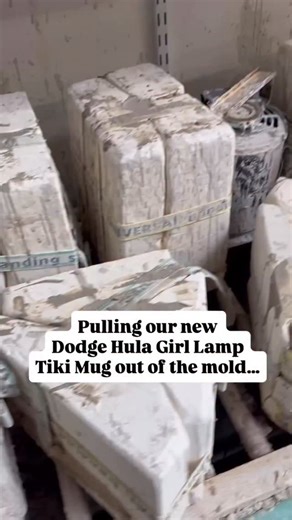 Tikiland Trading Co. on Instagram: "Straight out of the mold 🔥 This is an early look at our Dodge Hula Girl Lamp tiki mug during one of the most critical stages of production. The mug is created using two separate molds — one for the hula girl and one for the lamp shade — before everything is carefully cleaned, assembled, and refined by hand. A lot more work ahead… but this is where the magic begins."