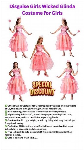 Glinda Princess Dress for Girls | Deluxe Pink Witch Costume 👗#wicked #glinda #halloween #cosplay