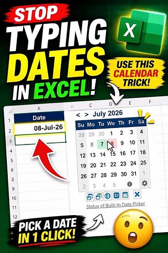 Stop Typing Dates in Excel… Use This Hidden Calendar Trick Instead! #excel #excelshorts