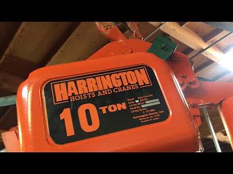 Harrington 10 Ton Electric Chain Hoist & Trolley 22 ft lift length 460V 20,000