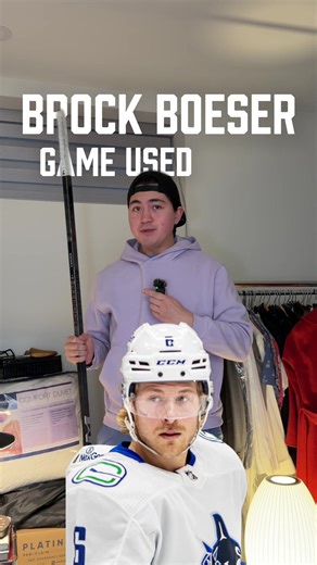 What game was this Brock Boeser stick used in? 🤔🏒 📸: Jeff Vinnick, Aaron Baker, Derek Cain, Andy Lyons, John Russell (Getty Images), Wikimedia Commons 🎥: Sportsnet #canucks #vancouvercanucks #sportsmemorabilia #nhlhistory #hockey