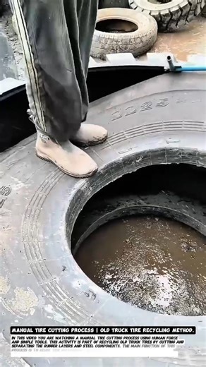 Manual Tire Cutting Process | Old Truck Tire Recycling Method.