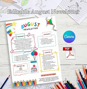 August Newsletter Template, Editable Newsletter, Monthly Newsletter, School Newsletter, Classroom Newsletter, Back to School Newsletter - Etsy
