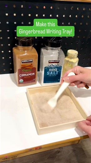 This gingerbread writing tray is such a cozy way to practice letters during the winter months. A tiny bit of salt mixed with cinnamon and ginger makes the whole room smell amazing. Add a cinnamon stick “pencil” and some Gingerbread Letter Cards, and suddenly writing feels like play. Here’s why this simple setup works so well: ✏️Tactile writing gives young children the chance to feel each stroke of the letter ✏️The sensory element keeps them engaged while they practice the same skill again and ag