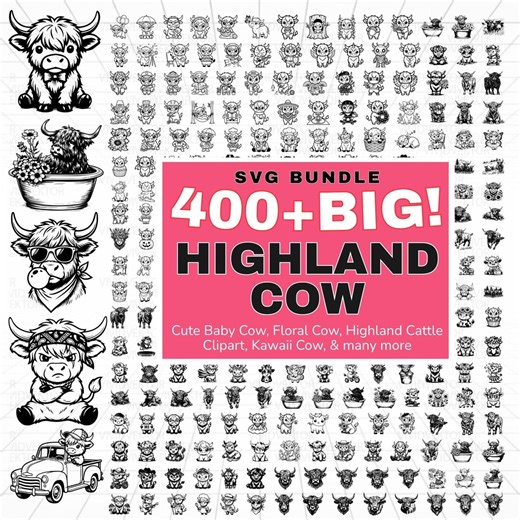 400  Highland Cow SVG Bundle: Laser Cut Files, Farm Animal Clipart (digital Files) - Etsy