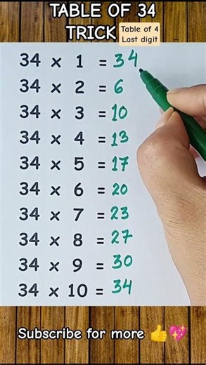 Math Hack Schools Don’t Teach 🤯 Table of 34 Easy Trick 💥 #multiplication #mathtricks #shortvideo