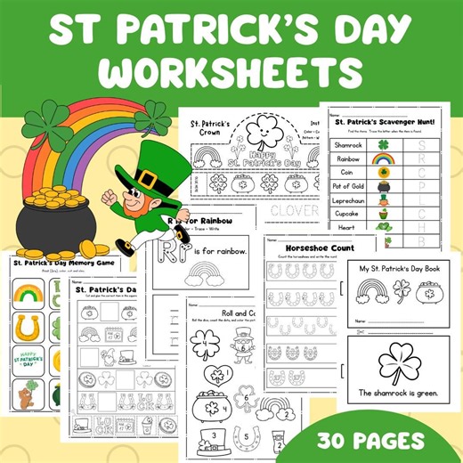 St. Patrick's Day Activity Worksheet Packet - Alphabet - Letters - Numbers - Coloring - Game - Preschool & Kindergarten (30 Pages) - Etsy
