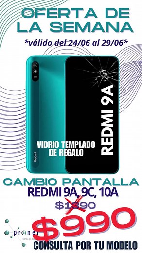 Vas a seguir con la pantalla rota ? Solo por esta semana super promo en cambio de pantalla en modelos Redmi 9A Redmi 9C Redmi 10A