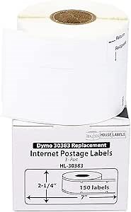 HOUSELABELS Compatible DYMO 30383 Internet Postage Labels (2-1/4" x 7"), Strong Permanent Adhesive, Compatible with DYMO LW 450, 4XL, Rollo & Zebra Desktop Printers, 100 Rolls /15000 Labels