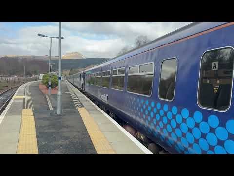 Scotrail 156s and a 153 depart Crianlarich for Glasgow
