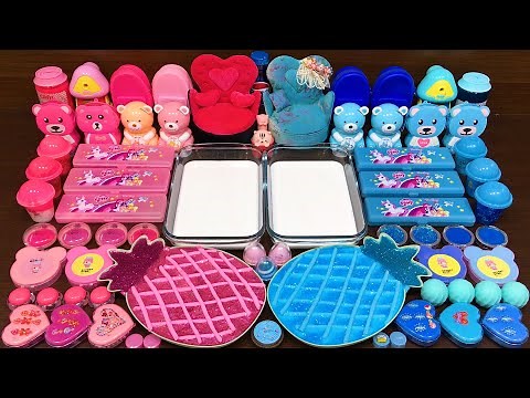 PINK vs BLUE ! Mixing Random Things into GLOSSY Slime ! Satisfying Slime Video #214