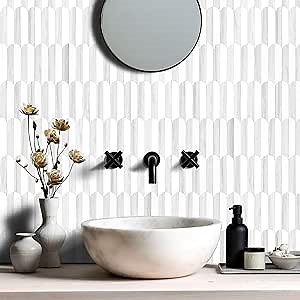 Vamos Tile Peel and Stick Backsplash Seamless Tile,Stick on Backsplash for Kitchen and Bathroom,Dolomite Gray and White PVC Self Adhesive Mosaic Tiles (10 Sheets) 11.9 Inchx10.8 Inch