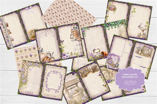Purple Bloom Junk Journal Kit | Vintage Garden Floral Ephemera Printable | JDD081 - Etsy
