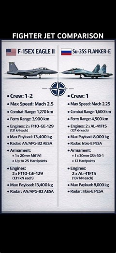 F-15EX Eagle II vs Su-35S Flanker-E ⚔️ | Ultimate Fighter Jet Comparison #F15EX #Su35 #Shorts