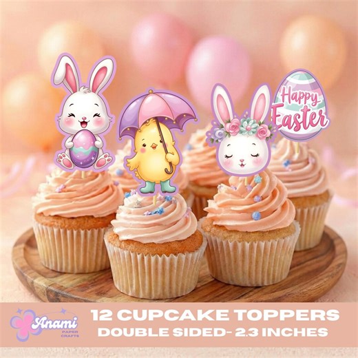 Easter Cupcake Toppers, Bunny and Chick Toppers, Pastel Easter Decorations, Set of 12 - Etsy