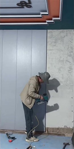 Precision makes perfection — drywall setup in motion. #drywallrepair #shorts