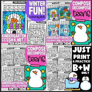 Kindergarten Teen Numbers Place Value 11–19 | Math Worksheets | Winter
