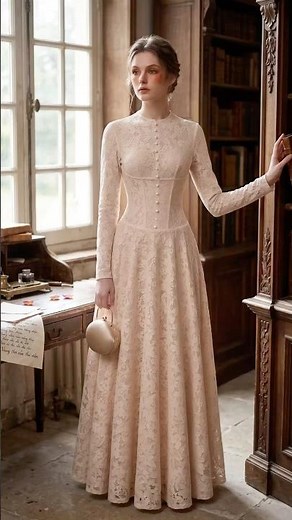 Elya Long Sleeve High Neck Lace Gown | Ivory Bridal Gown by Aunomay