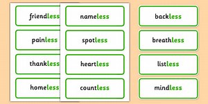 Suffix  -less Word Cards