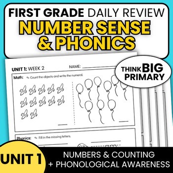 1st Grade Daily Practice Review – Numbers 0-20, Addition to 10, Phonics Review