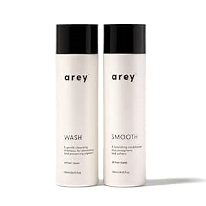 Arey Shower Duo | Daily Wash Shampoo and Smooth Conditioner Set | Delay + Reduce the Signs of Aging Grey Hair | Retain Moisture, Promote Smoothness | Vegan, Gluten-Free & Cruelty Free (2 Pack)
