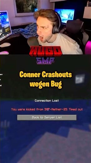 Conner completely crashes due to being kicked #hugosmp #connerfersterra #streamer #stream #minecraft