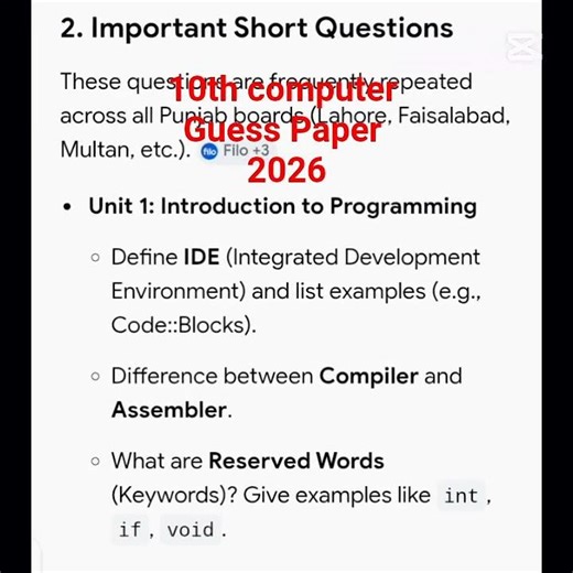 10th Class Computer Most Important MCQs and question 2026 🔥 | Board Exam