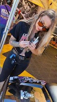 SHE STICKER BOMBED HER TOUR PACK FROM HOGWORKZ! 🐗🔥 #stickerbomb #daytonabikeweek #bikeweek