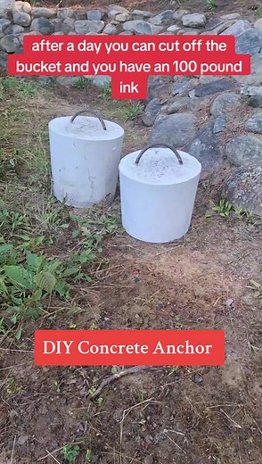 How to make a dock anchor for less then $20 all you need is a bag of concrete, 5' piece of rebar & 5 gallon bucket. Start by mixing the concrete into the bucket, then bend a loop in the rebar and insert it into the concrete. After a day you can remove the bucket and you have a solid 100 LBS anchor #dockbuilder #docks #dock #dockbuilding #dockedge #dockanchor #anchor #concreteconstruction #concretetips #concretework #concreteanchors #deckbuilding #cottagelife #cottageproject #cottagerenovation #d