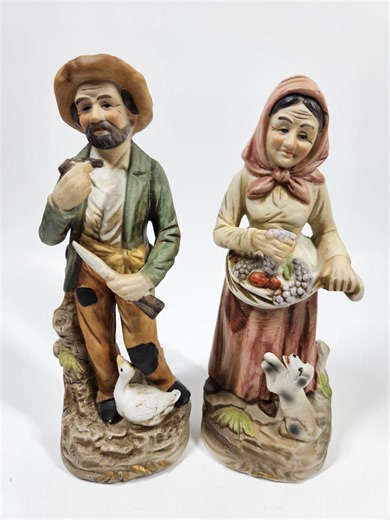 Vintage Old Farmer Couple Figurines – Rustic Country Man and Woman Statues – Pastoral Farmhouse Decor Collectible - Etsy