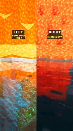 VexelVille - Minecraft Shaders on Instagram: "Side with better water visuals? 💧 Minecraft shaders comparison. Left: SEUS PTGI HRR 3 - by Sonic Ether. Right: NostalgiaVX - by RRe36. - #minecraft #minecraftshaders #minecraftrealistic #nostalgiavx #seusptgi"