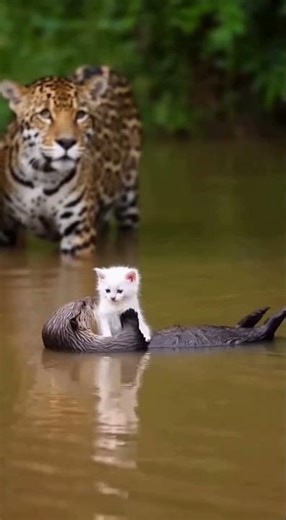 River Guardian: Otter Ferries Kitten Past Jaguar 😳