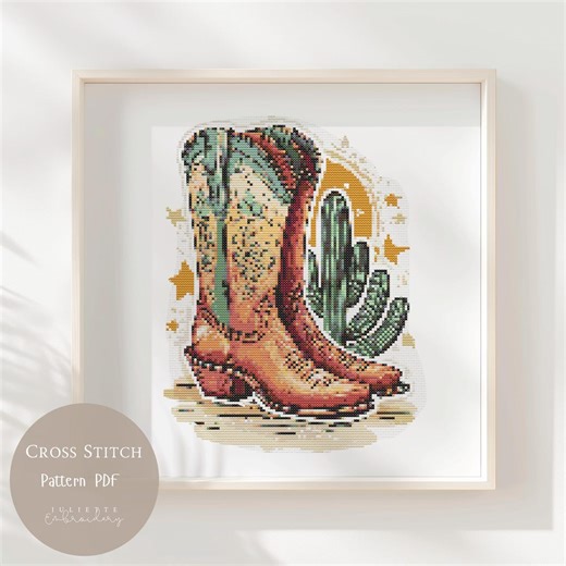 Western Cow Boots Cross Stitch Pattern | Southwest Embroidery (PDF) 173 - Etsy