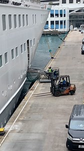 Crystal Cruises Symphony cruiseship crew and dock crew loading up the ship in Hong Kong with a forklift truck #cruises #cruiseship #cruiseships #cruisecrew #cruisejobs #cruiseshipjobs #forkliftoperator #forkliftdriver #cruisetime #hongkongtrip | Cruiseguru