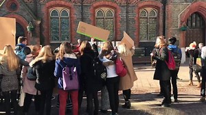 Pupils from St Bart’s have walked out of lessons as part of today’s wider student climate change strike - they’re protesting outside Newbury Town Hall. | newburytoday
