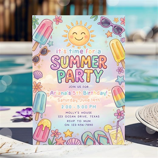 Summer Party Invitation Editable Kids Birthday Invite Template - Etsy