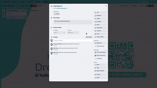 Mikes Trello Tips - Set Due Reminder with Trello Automation ⚡⏰📅