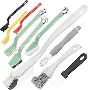 10Pack Kitchen Cleaning Brush Set,Deep Clean Gas Stove Brass Brush, Kitchen Sink Nylon Brushes,Cooktop Scraper,Stiff Bristles Rust Removing and Dust, Scrubber Brush for Range Hood Grease Grime