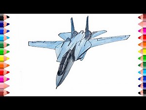 How to draw Grumman F 14 Tomcat fighter jet - Jet fighter coloring-Fighter jet drawing and colouring