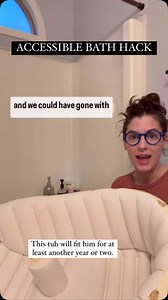 This feels extremely important to share. This cheap tub insert has made bath time accessible for Rudy. We deflate it and fold it whenever we have to travel for medical visits and blow it back up in the hotel. BEST PURCHASE EVER. Go to Amazon and just search for inflatable tub insert. | PlaySpark