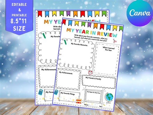 Kids Year in Review Printable 2025–2026 | My Year in Review Worksheet | Editable Canva Time Capsule | NYE Writing & Coloring Activity - Etsy