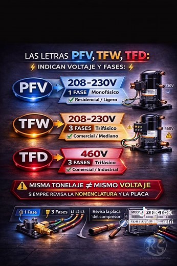 ❌ Muchos técnicos cambian compresores sin leer la nomenclatura completa. En este video te enseñamos, paso a paso, cómo leer correctamente un compresor Copeland Scroll: ✔️ Tipo de compresor (ZR, ZP, ZPT, ZF) ✔️ Refrigerante correcto ✔️ Capacidad real en toneladas ✔️ Voltaje y fases ✔️ Conexiones y diámetro de tubería 📌 Un técnico profesional no adivina 👉 Lee, interpreta y confirma en la placa. 🎓 Contenido educativo de R&S HVAC AND REFRIGERATION TRAINING Este video es propiedad de R&S. #HVACTra