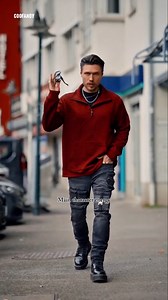 Command the concrete jungle in one bold red layer. #COOFANDY #COOFANDYxJGR #holidayseason #COOFANDYHoliday #streetstyle | Coofandy