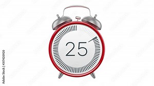 Vintage clock countdown timer with minimal animation interface from 30 to 0 seconds. Modern flat design with animation on white background. Alarm going off at the end of countdown. High quality 4K vid