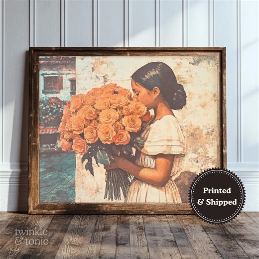 Vintage Mexican Art, Rustic Southwest Poster, Cultural Home Decor, Hispanic Floral Print, Antique Roses Painting, Printed and Shipped - Etsy