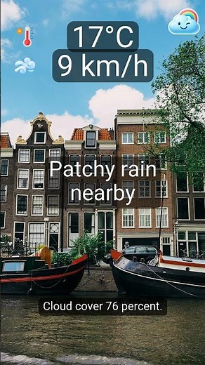 Amsterdam: Today’s highlights → Patchy rain nearby, 17°C, wind 9 km/h